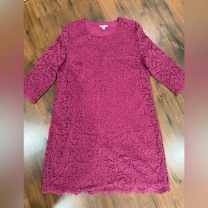 GARNET HILL Burgundy Three-Quarter-Sleeve Lace Dress womens size 16